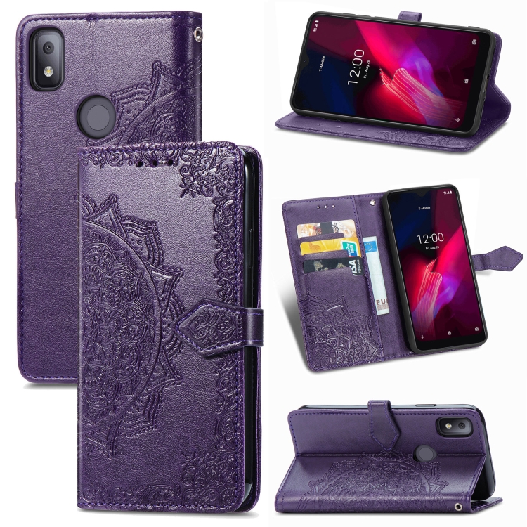 

For T-Mobile Revvl 4 Mandala Flower Embossed Horizontal Flip Leather Case with Holder & Three Card Slots & Wallet & Lanyard(Purple)