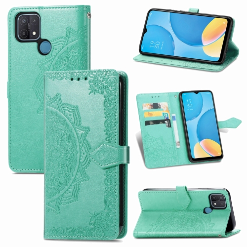 

For OPPO A15 Mandala Flower Embossed Horizontal Flip Leather Case with Holder & Three Card Slots & Wallet & Lanyard(Green)