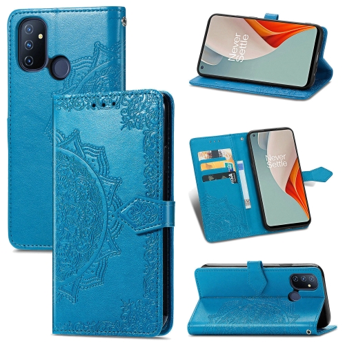 

For OnePlus Nord N100 Mandala Flower Embossed Horizontal Flip Leather Case with Holder & Three Card Slots & Wallet & Lanyard(Blue)