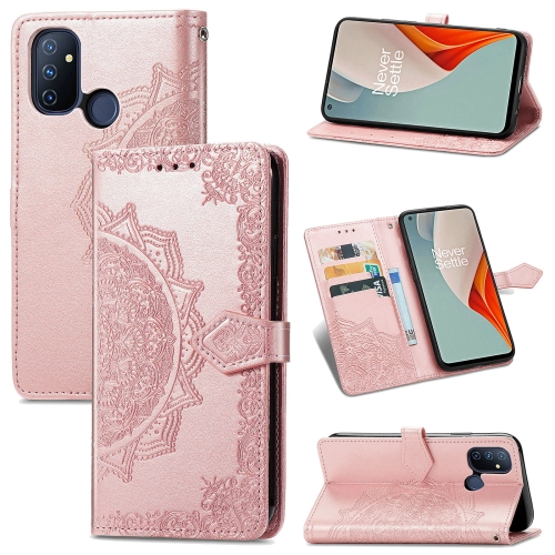 

For OnePlus Nord N100 Mandala Flower Embossed Horizontal Flip Leather Case with Holder & Three Card Slots & Wallet & Lanyard(Rose Gold)