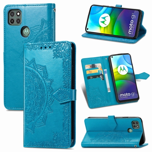 

For Motorola G9 Power Mandala Flower Embossed Horizontal Flip Leather Case with Holder & Three Card Slots & Wallet & Lanyard(Blue)