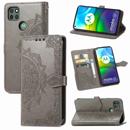 

For Motorola G9 Power Mandala Flower Embossed Horizontal Flip Leather Case with Holder & Three Card Slots & Wallet & Lanyard(Grey)