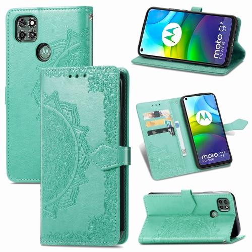 

For Motorola G9 Power Mandala Flower Embossed Horizontal Flip Leather Case with Holder & Three Card Slots & Wallet & Lanyard(Green)