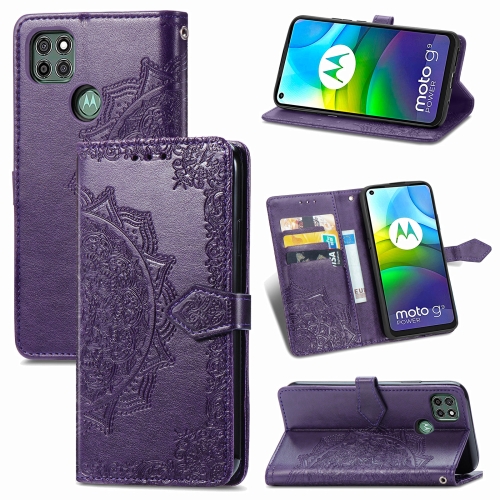 

For Motorola G9 Power Mandala Flower Embossed Horizontal Flip Leather Case with Holder & Three Card Slots & Wallet & Lanyard(Purple)