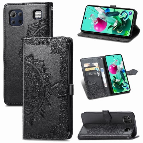 

For LG K92 5G Mandala Flower Embossed Horizontal Flip Leather Case with Holder & Three Card Slots & Wallet & Lanyard(Black)