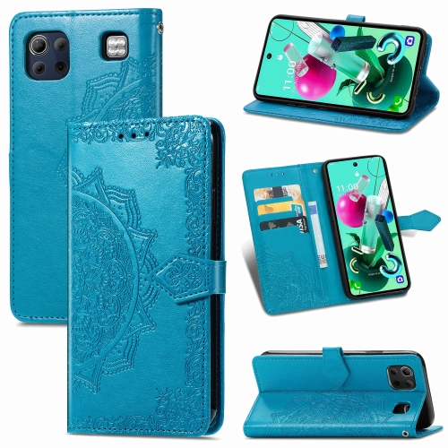 

For LG K92 5G Mandala Flower Embossed Horizontal Flip Leather Case with Holder & Three Card Slots & Wallet & Lanyard(Blue)