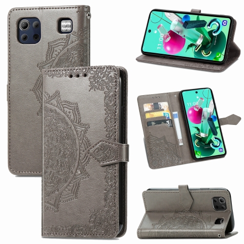 

For LG K92 5G Mandala Flower Embossed Horizontal Flip Leather Case with Holder & Three Card Slots & Wallet & Lanyard(Grey)