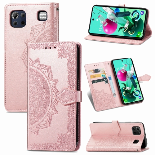 

For LG K92 5G Mandala Flower Embossed Horizontal Flip Leather Case with Holder & Three Card Slots & Wallet & Lanyard(Rose Gold)