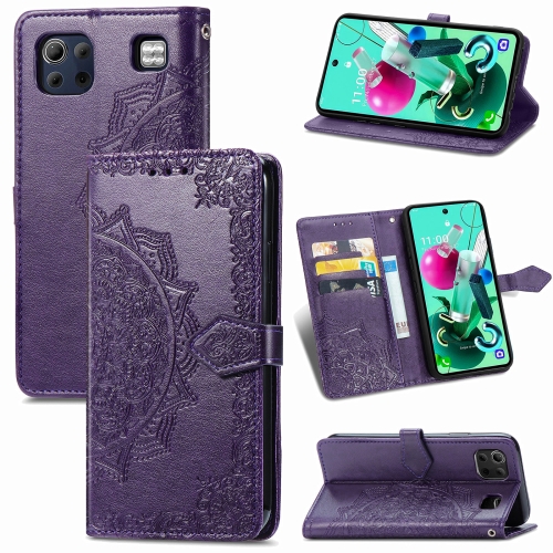 

For LG K92 5G Mandala Flower Embossed Horizontal Flip Leather Case with Holder & Three Card Slots & Wallet & Lanyard(Purple)