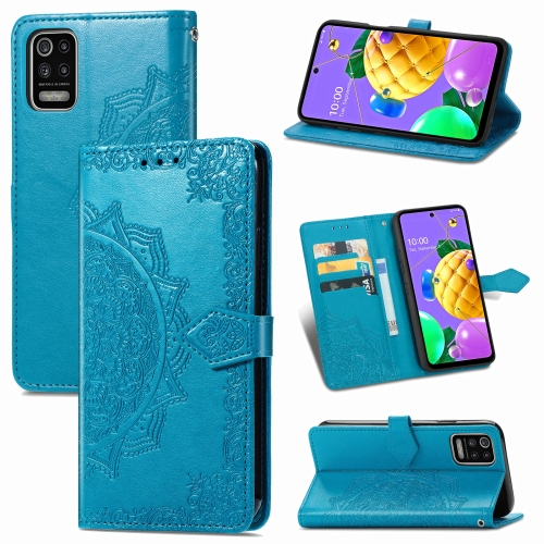 

For LG K52 Mandala Flower Embossed Horizontal Flip Leather Case with Holder & Three Card Slots & Wallet & Lanyard(Blue)