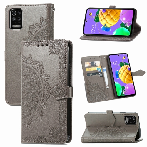 

For LG K52 Mandala Flower Embossed Horizontal Flip Leather Case with Holder & Three Card Slots & Wallet & Lanyard(Grey)