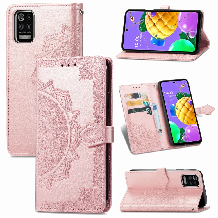 

For LG K52 Mandala Flower Embossed Horizontal Flip Leather Case with Holder & Three Card Slots & Wallet & Lanyard(Rose Gold)