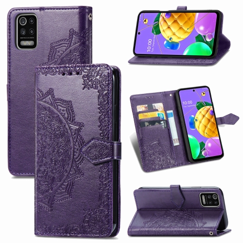 

For LG K52 Mandala Flower Embossed Horizontal Flip Leather Case with Holder & Three Card Slots & Wallet & Lanyard(Purple)