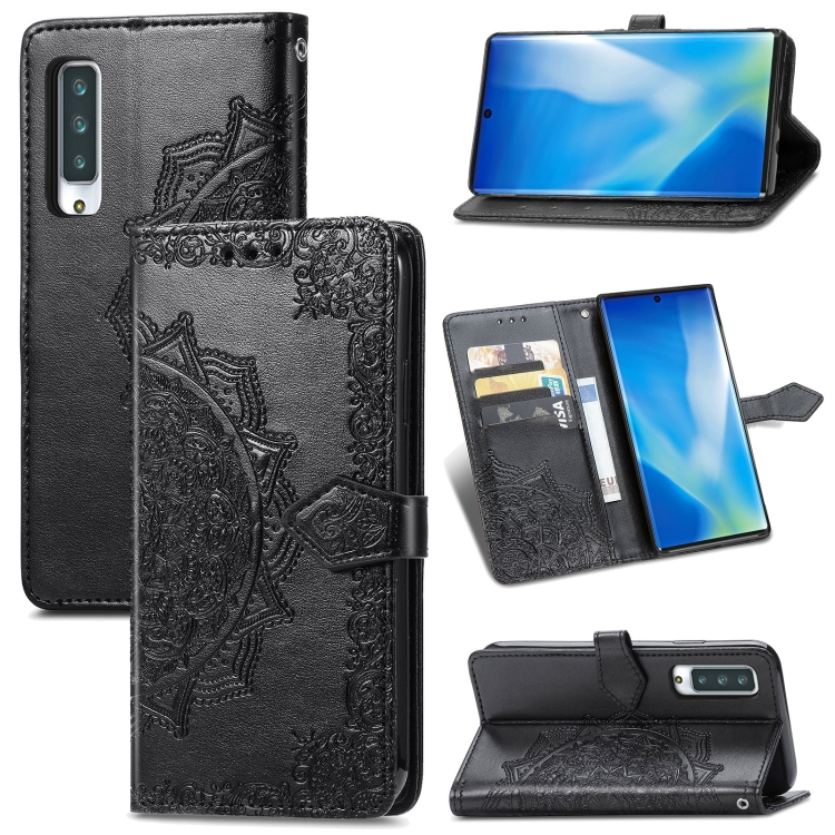 

For Fujitsu Arrows NX9 F-52A Mandala Flower Embossed Horizontal Flip Leather Case with Holder & Three Card Slots & Wallet & Lanyard(Black)