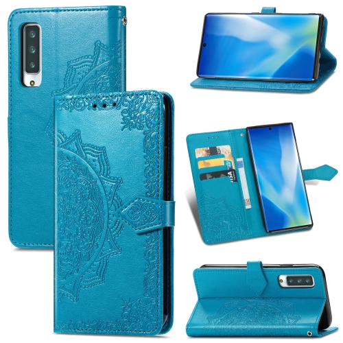 

For Fujitsu Arrows NX9 F-52A Mandala Flower Embossed Horizontal Flip Leather Case with Holder & Three Card Slots & Wallet & Lanyard(Blue)