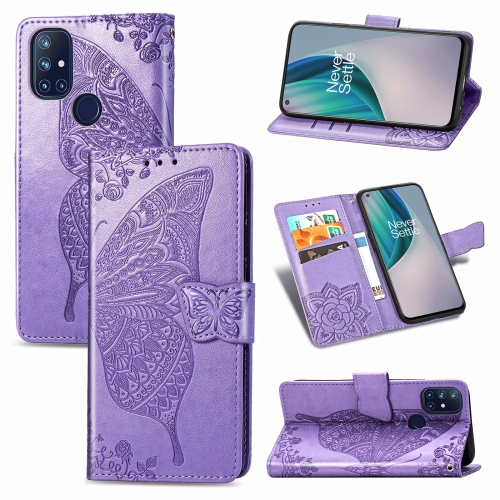 

For OnePlus Nord N10 5G Butterfly Love Flower Embossed Horizontal Flip Leather Case with Bracket / Card Slot / Wallet / Lanyard(Light Purple)