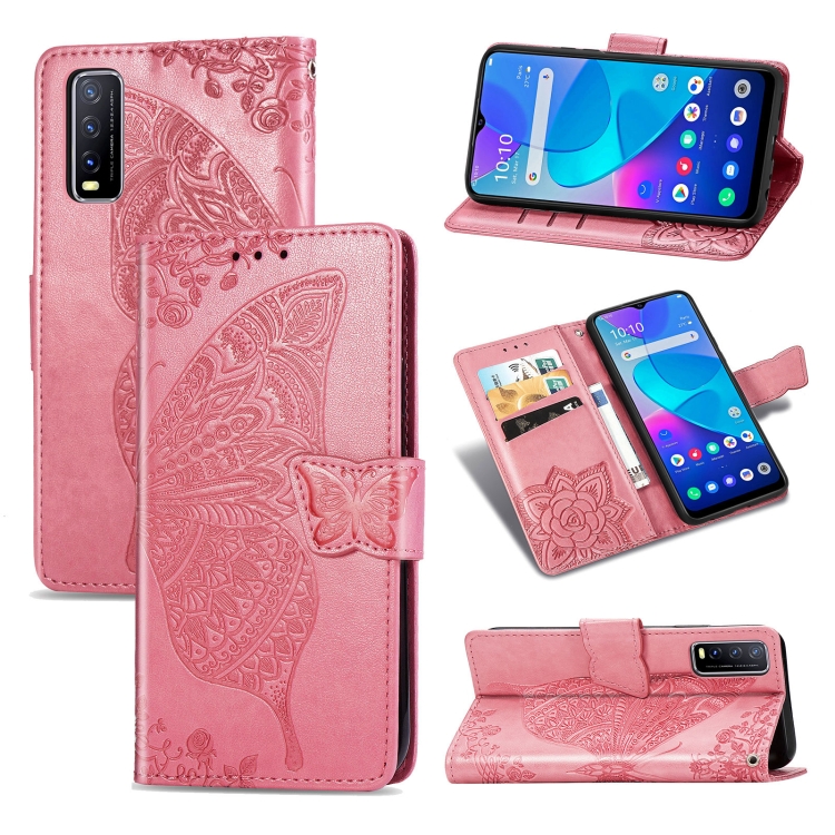 

For vivo Y20 Butterfly Love Flower Embossed Horizontal Flip Leather Case with Bracket / Card Slot / Wallet / Lanyard(Pink)