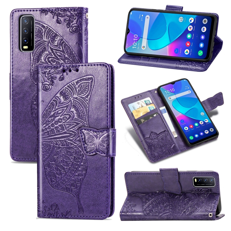 

For vivo Y20 Butterfly Love Flower Embossed Horizontal Flip Leather Case with Bracket / Card Slot / Wallet / Lanyard(Dark Purple)