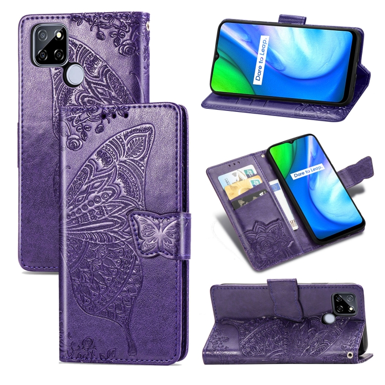 

For OPPO Realme V3 Butterfly Love Flower Embossed Horizontal Flip Leather Case with Bracket / Card Slot / Wallet / Lanyard(Dark Purple)