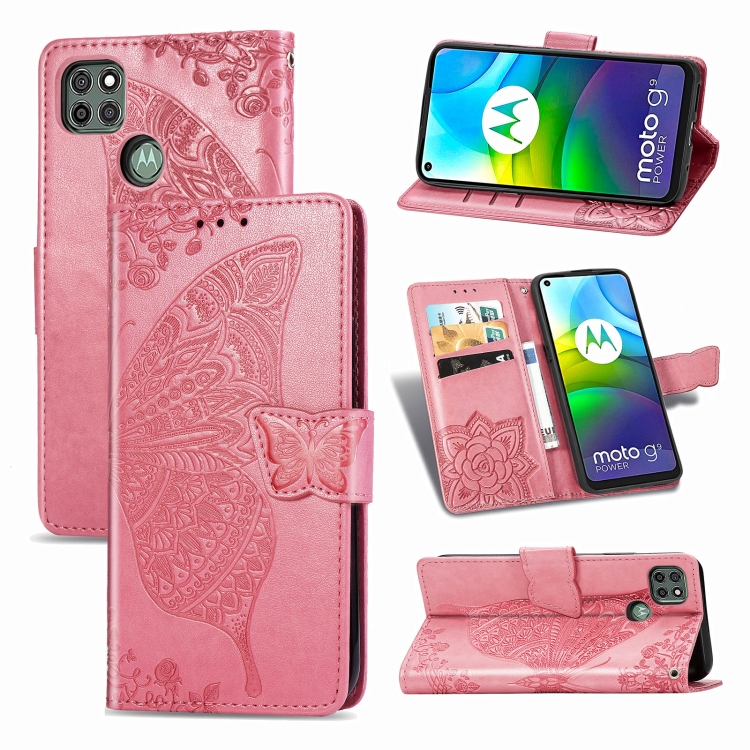 

For Motorola Moto G9 Power Butterfly Love Flower Embossed Horizontal Flip Leather Case with Bracket / Card Slot / Wallet / Lanyard(Pink)