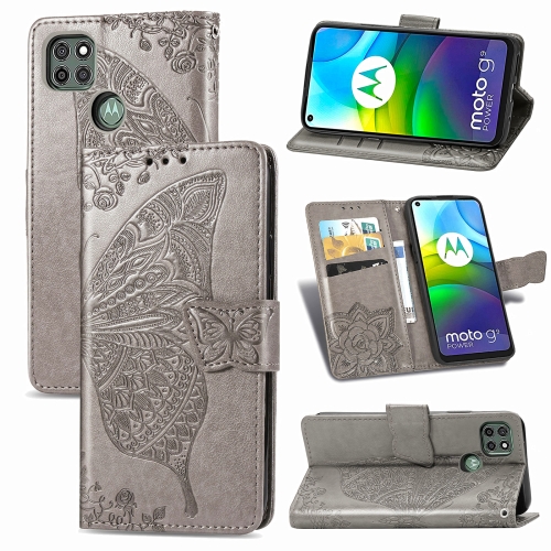 

For Motorola Moto G9 Power Butterfly Love Flower Embossed Horizontal Flip Leather Case with Bracket / Card Slot / Wallet / Lanyard(Gray)