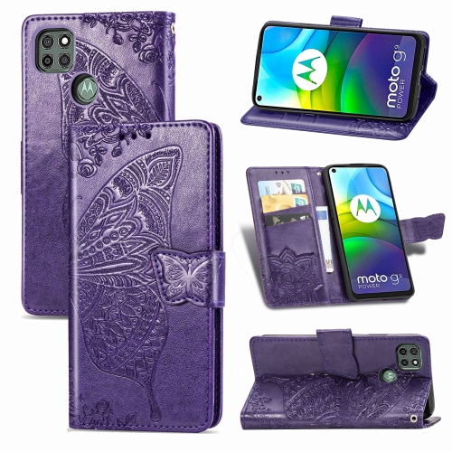 

For Motorola Moto G9 Power Butterfly Love Flower Embossed Horizontal Flip Leather Case with Bracket / Card Slot / Wallet / Lanyard(Dark Purple)