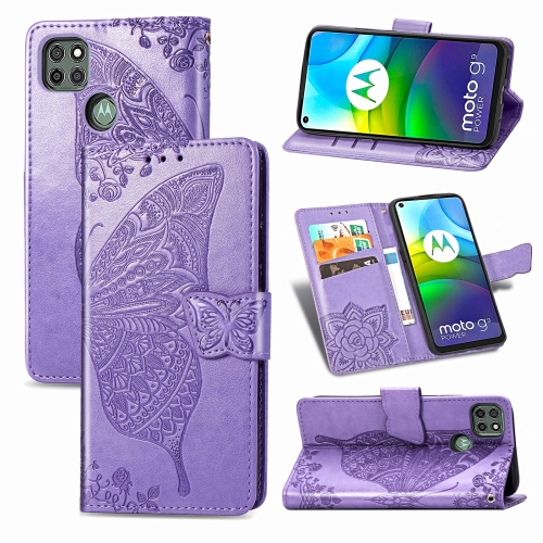 

For Motorola Moto G9 Power Butterfly Love Flower Embossed Horizontal Flip Leather Case with Bracket / Card Slot / Wallet / Lanyard(Light Purple)