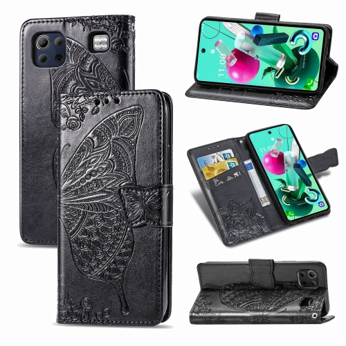 

For LG K92 5G Butterfly Love Flower Embossed Horizontal Flip Leather Case with Bracket / Card Slot / Wallet / Lanyard(Black)