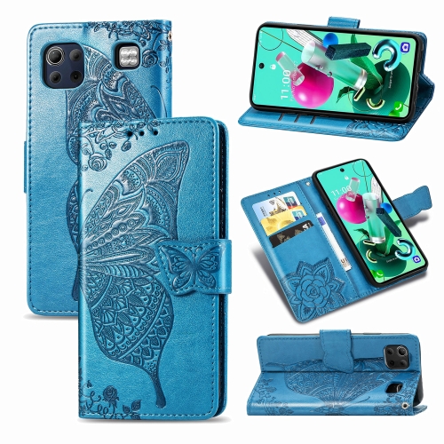 

For LG K92 5G Butterfly Love Flower Embossed Horizontal Flip Leather Case with Bracket / Card Slot / Wallet / Lanyard(Blue)