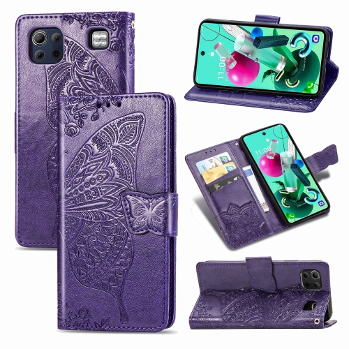 

For LG K92 5G Butterfly Love Flower Embossed Horizontal Flip Leather Case with Bracket / Card Slot / Wallet / Lanyard(Dark Purple)