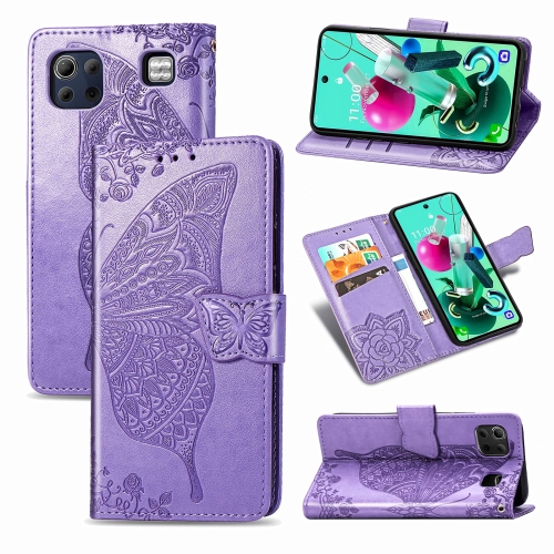 

For LG K92 5G Butterfly Love Flower Embossed Horizontal Flip Leather Case with Bracket / Card Slot / Wallet / Lanyard(Light Purple)