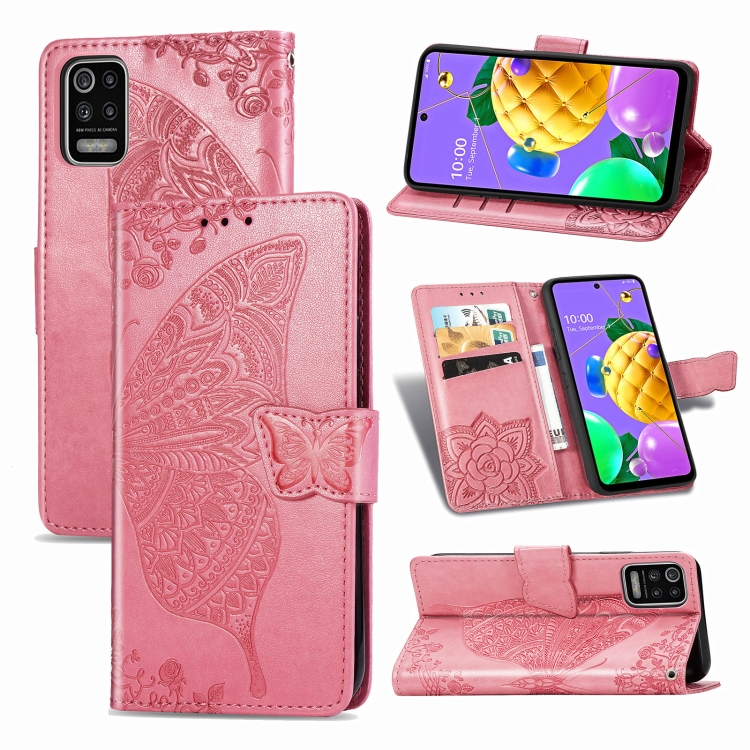 

For LG K52 Butterfly Love Flower Embossed Horizontal Flip Leather Case with Bracket / Card Slot / Wallet / Lanyard(Pink)
