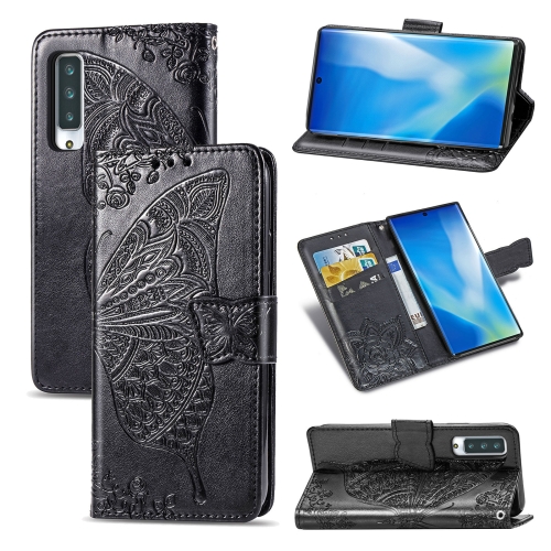 

For Arrows NX9 F-52A Butterfly Love Flower Embossed Horizontal Flip Leather Case with Bracket / Card Slot / Wallet / Lanyard(Black)