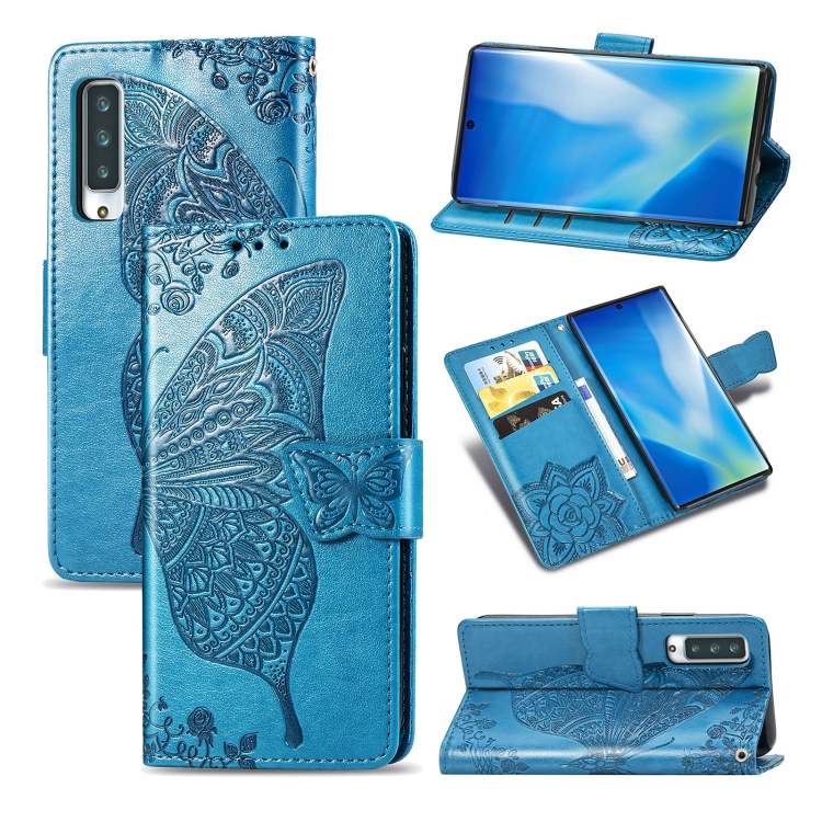

For Arrows NX9 F-52A Butterfly Love Flower Embossed Horizontal Flip Leather Case with Bracket / Card Slot / Wallet / Lanyard(Blue)
