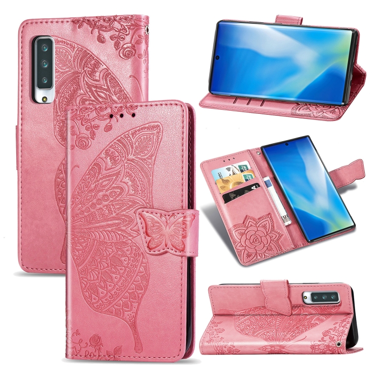 

For Arrows NX9 F-52A Butterfly Love Flower Embossed Horizontal Flip Leather Case with Bracket / Card Slot / Wallet / Lanyard(Pink)