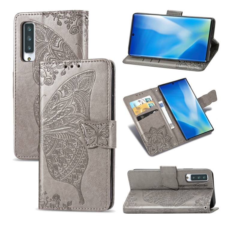 

For Arrows NX9 F-52A Butterfly Love Flower Embossed Horizontal Flip Leather Case with Bracket / Card Slot / Wallet / Lanyard(Gray)