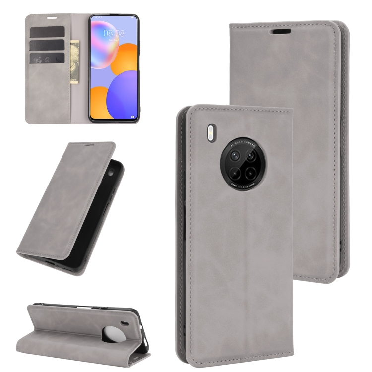 

For Huawei Y9A / Enjoy 20 Plus 5G Retro-skin Business Magnetic Suction Leather Case with Holder & Card Slots & Wallet(Grey)