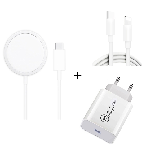 

XJ-32 3 in 1 15W Magnetic Suction Wreless Charging + PD 20W USB-C / Type-C Travel Charging + USB-C / Type-C to 8 Pin Fast Charging Cable for iPhone Series, Plug Size:EU Plug