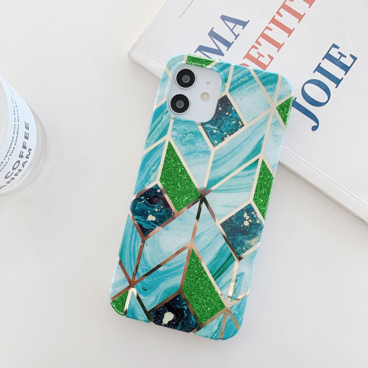 

Glitter Powder Electroplated Marble TPU Phone Case For iPhone 12 / 12 Pro(Green)
