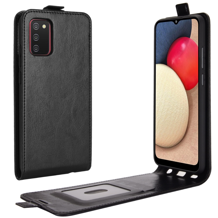 

For Samsung Galaxy A02s (EU Version) R64 Texture Single Vertical Flip Leather Protective Case with Card Slots & Photo Frame(Black)