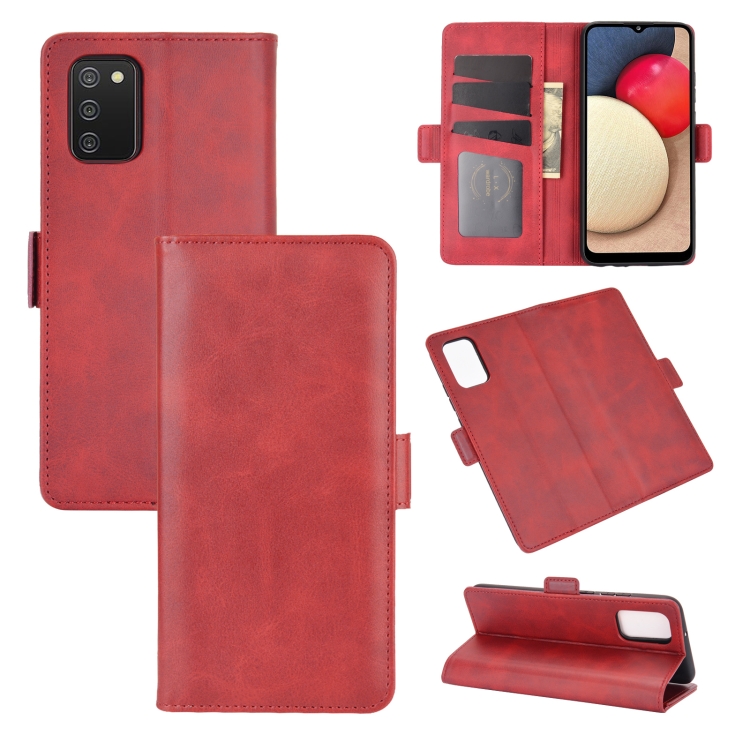

For Samsung Galaxy A02s (EU Version) Dual-side Magnetic Buckle Horizontal Flip Leather Case with Holder & Card Slots & Wallet(Red)