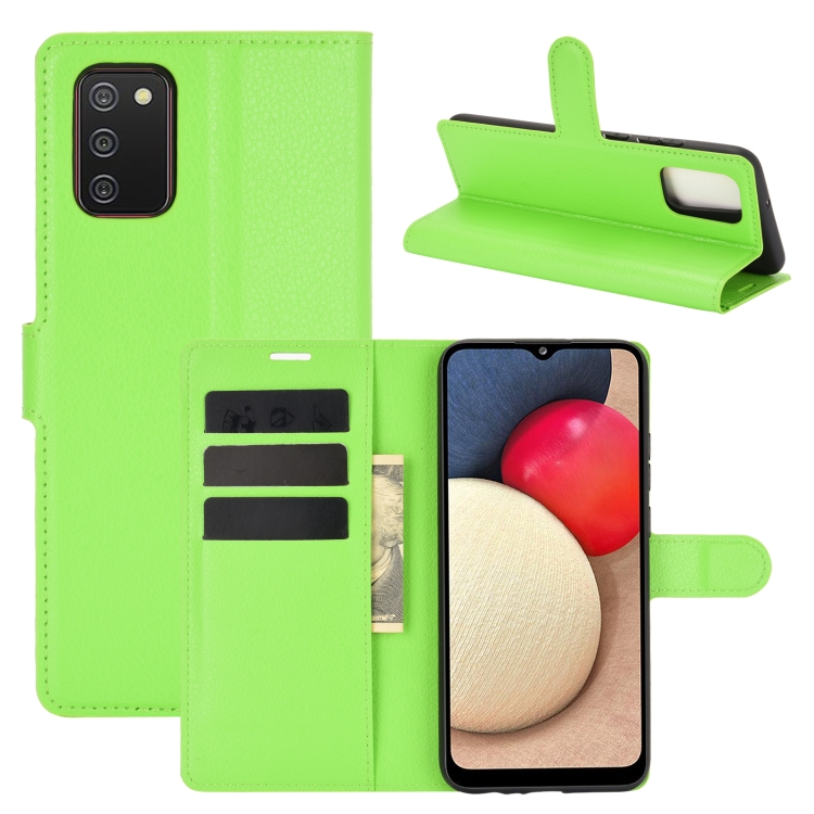 

For Samsung Galaxy A02s (EU Version) Litchi Texture Horizontal Flip Protective Case with Holder & Card Slots & Wallet(Green)