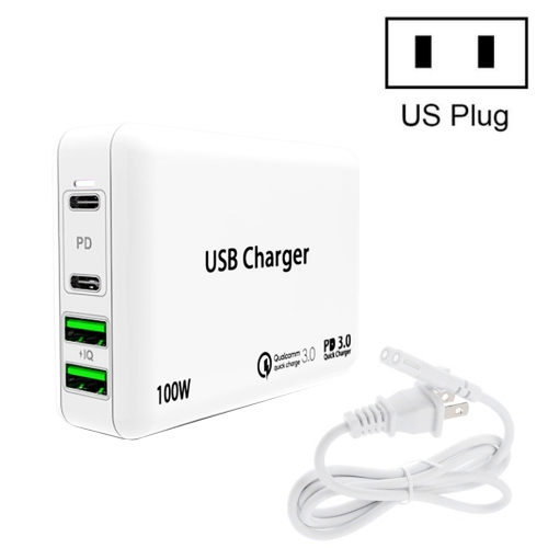 

PD 100W Dual USB-C / Type-C + Dual USB 4-port Charger with Power Cable for Apple / Huawei / Samsung Laptop US Plug