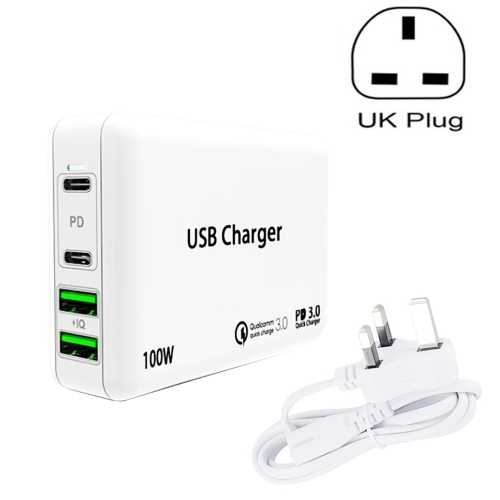 

PD 100W Dual USB-C / Type-C + Dual USB 4-port Charger with Power Cable for Apple / Huawei / Samsung Laptop UK Plug