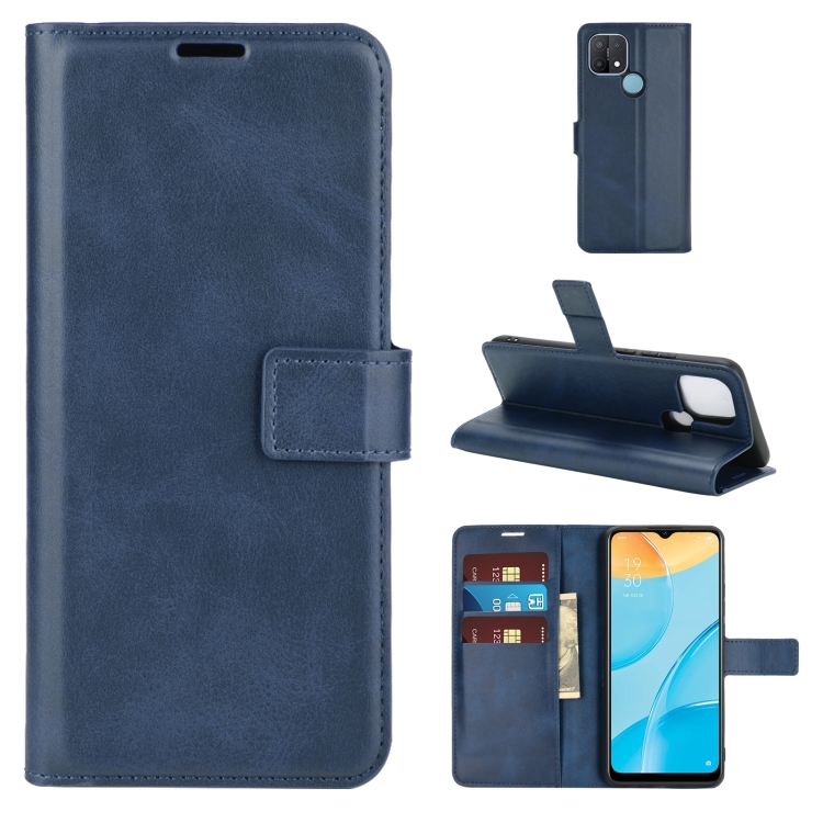 

Retro Calf Pattern Buckle Horizontal Flip Leather Case with Holder & Card Slots & Wallet For OPPO A15(Blue)