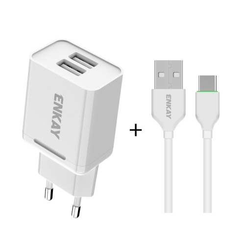 

ENKAY Hat-Prince T003-1 10.5W 2.1A Dual USB Charging EU Plug Travel Power Adapter With 2.1A 1m Type-C Cable