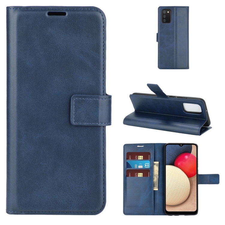 

For Samsung Galaxy A02S Retro Calf Pattern Buckle Horizontal Flip Leather Case with Holder & Card Slots & Wallet(Blue)