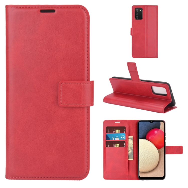 

For Samsung Galaxy A02S Retro Calf Pattern Buckle Horizontal Flip Leather Case with Holder & Card Slots & Wallet(Red)