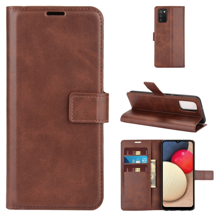 

For Samsung Galaxy A02S Retro Calf Pattern Buckle Horizontal Flip Leather Case with Holder & Card Slots & Wallet(Dark Brown)