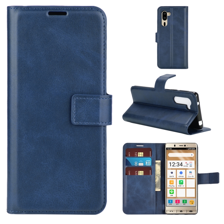 

For Sharp Senior Retro Calf Pattern Buckle Horizontal Flip Leather Case with Holder & Card Slots & Wallet(Blue)